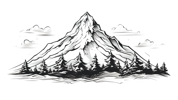 Montagne dessinée à la main dans le style de croquis isolé sur fond blanc Illustration vectorielle