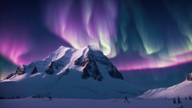 Photo une montagne enneigée avec les aurores sur elle