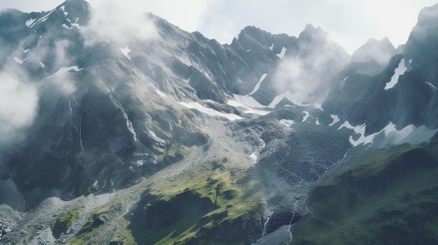 Une montagne enneigée et une montagne avec une montagne en arrière-plan.