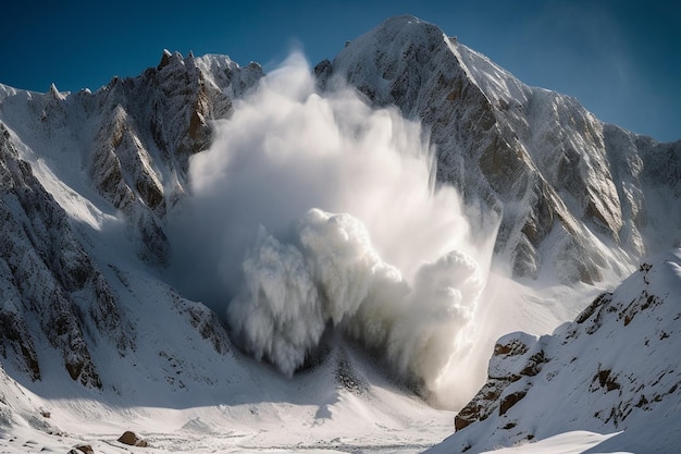 Une montagne est couverte de neige et le mot glace est en bas à droite.