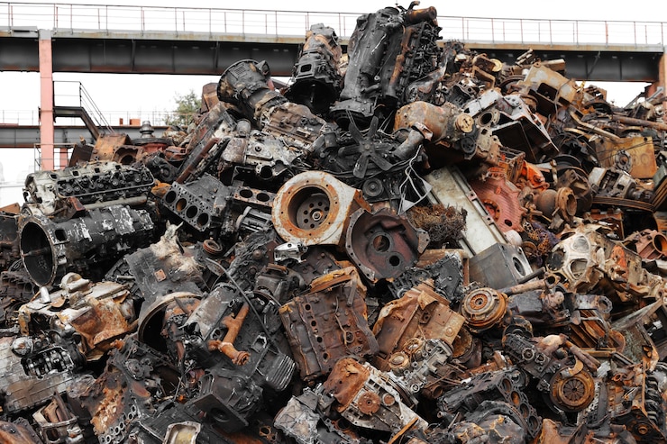 Photo montagne de ferraille prête à être recyclée
