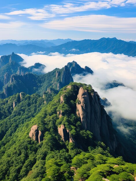 Photo une montagne avec une forêt verte et des montagnes en arrière-plan