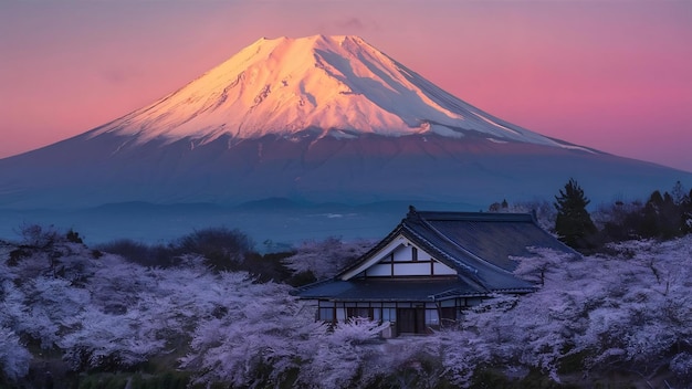 Photo la montagne fuji au lever du soleil