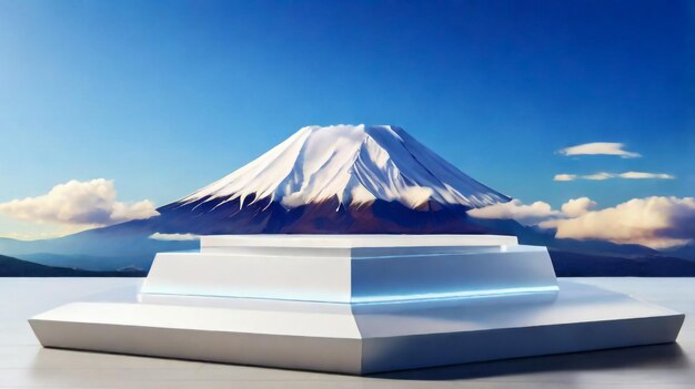 Photo la montagne fuji est blanche un ciel bleu clair le matin de la saison printanière au japon