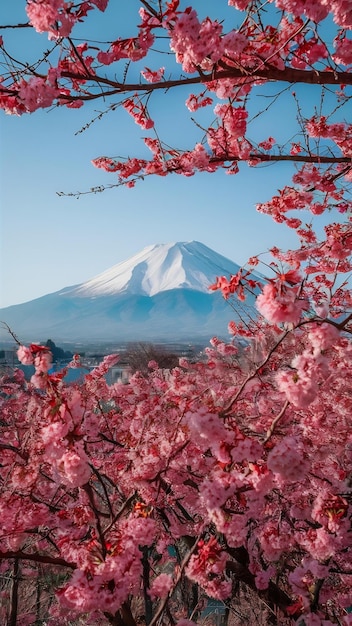 La montagne Fuji et les fleurs de cerisier au printemps au Japon