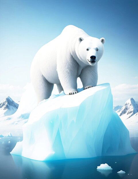 montagne de glace avec un ours blanc généré par IA