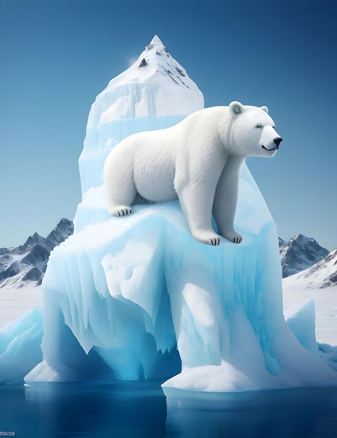 montagne de glace avec un ours blanc généré par IA