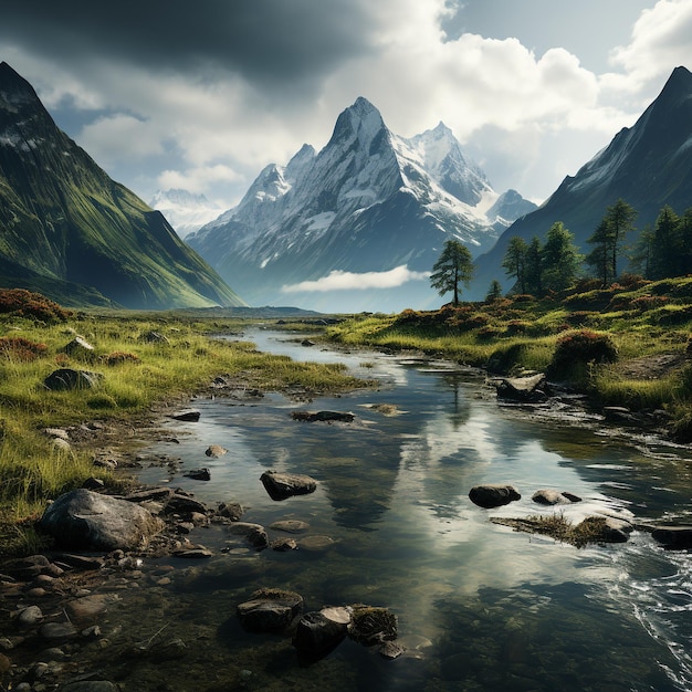 Une montagne avec un lac et une montagne en arrière-plan