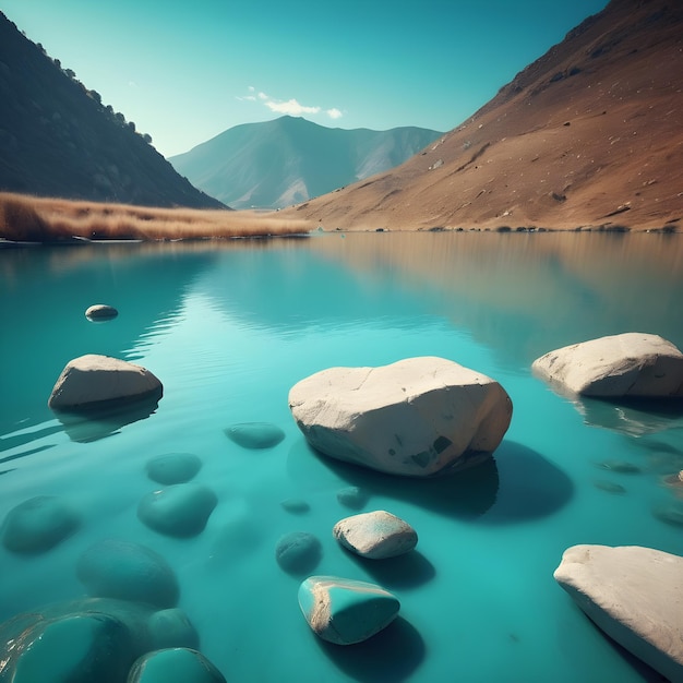 Photo une montagne avec un lac et des rochers dans l'eau