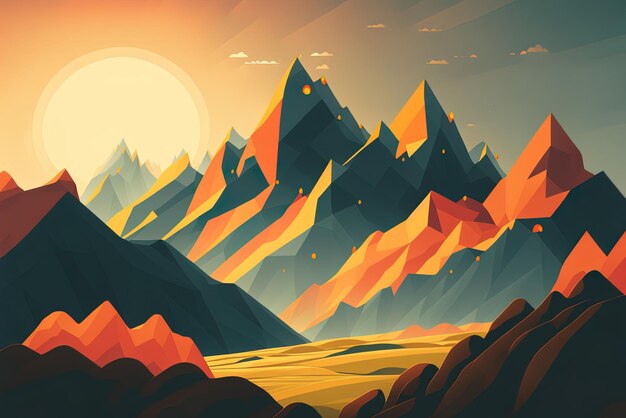 Une montagne à la lumière d'une illustration de paysage plat