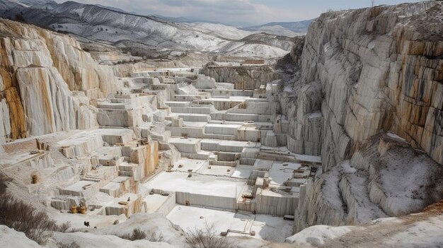 Une montagne de marbre blanc est couverte de neige.