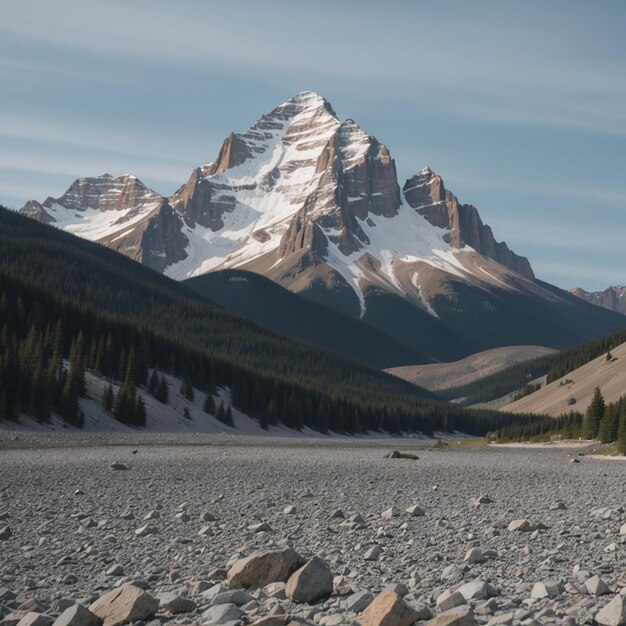 Photo une montagne avec une montagne en arrière-plan et un lac en premier plan