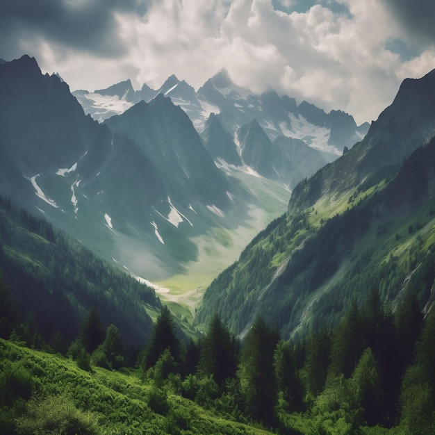 Photo une montagne avec de la neige et un ciel nuageux