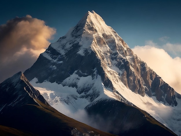 Une montagne avec un nuage rouge et jaune en arrière-plan