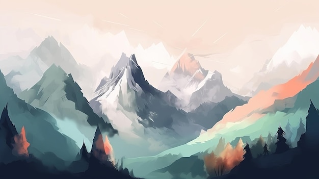 Montagne pic paysage aquarelle minimal plat illustration génération AI