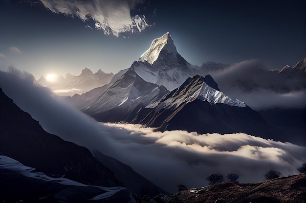 Montagne qui a quelques nuages en elle générative ai