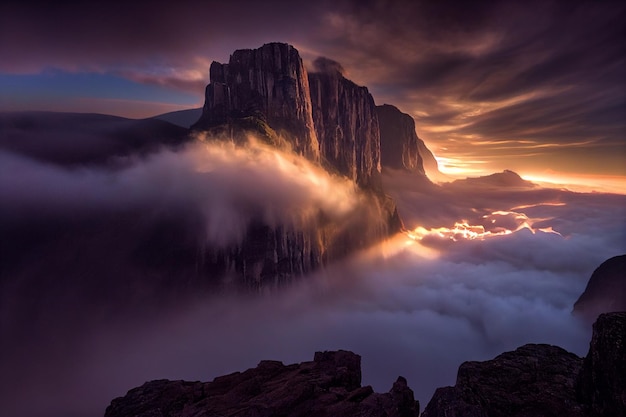 Montagne qui a quelques nuages en elle générative ai