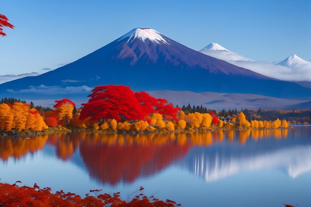 Une montagne avec le reflet d'une montagne dans l'eau