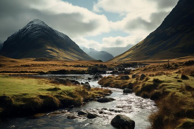 Photo une montagne avec une rivière qui la traverse