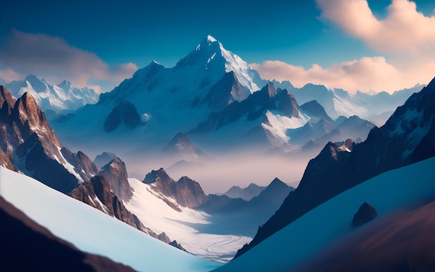 Photo montagne rocheuse couverte de neige générée par l'ia