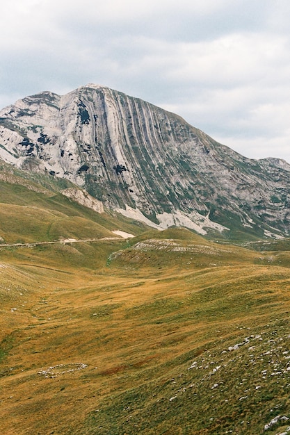 Une montagne rocheuse domine une plaine verdoyante