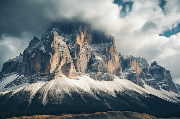 Une montagne rocheuse grise sous des nuages blancs pendant la journée