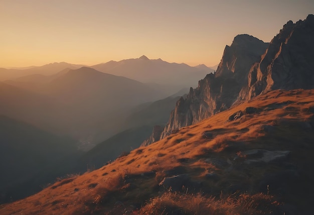 une montagne avec le soleil qui se couche derrière elle