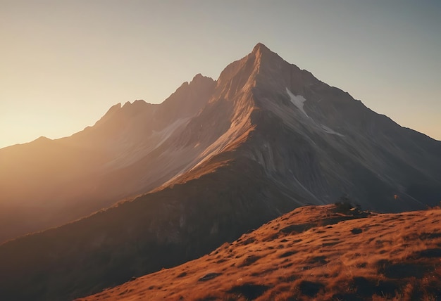 une montagne avec le soleil qui se couche derrière elle