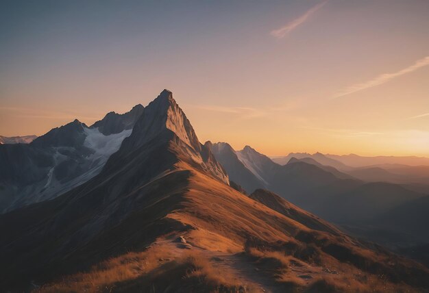 une montagne avec le soleil qui se couche derrière elle