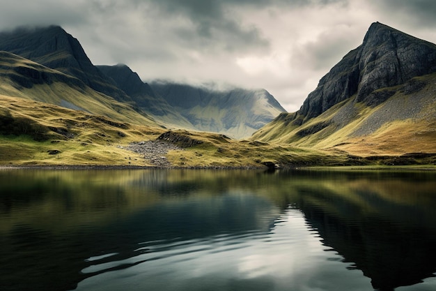 Une montagne solitaire reflétée dans un lac tranquille