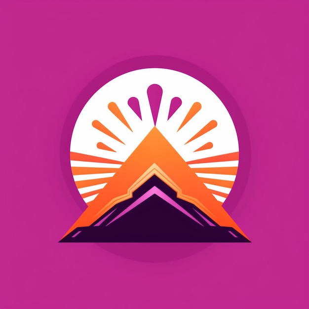 une montagne violette et orange avec un soleil en arrière-plan