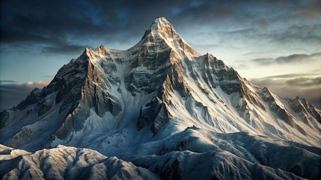 une montagne avec un visage couvert de neige et un fond de ciel bleu