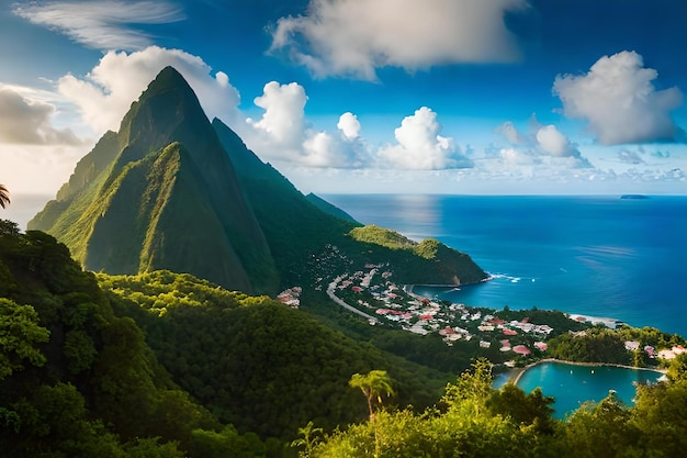 Une montagne avec vue sur l'océan et les montagnes