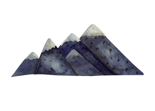 Montagnes à l'aquarelle dans un style minimaliste avec de la neige sur le dessus Vue des carangues