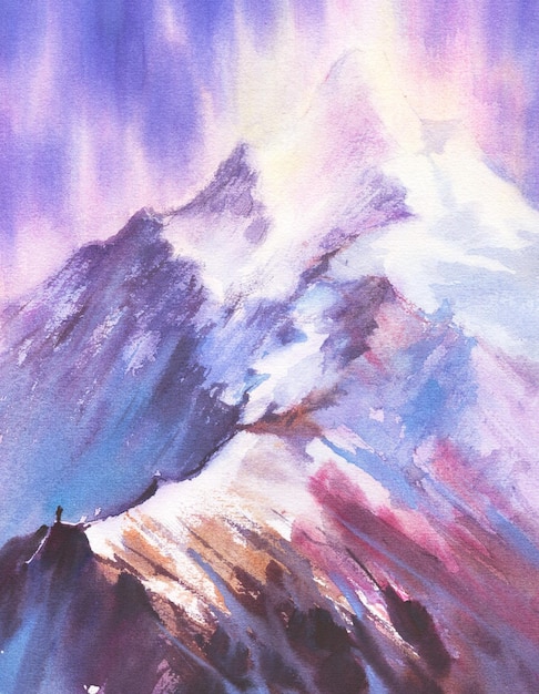 Montagnes aquarelles pour cartes postales, t-shirts imprimés, accessoires de randonnée