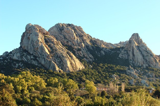 Photo les montagnes et les arbres au coucher du soleil sur l'île