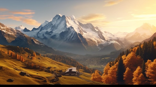 Montagnes d'automne au lever du soleil en Suisse