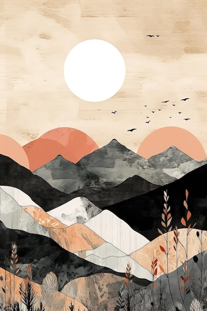 Les montagnes de Boho et l'illustration du paysage solaire générée par Ai