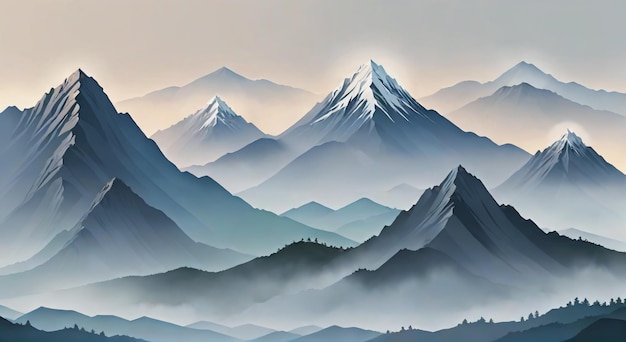 Des montagnes brumeuses le matin Illustration de montagnes dans le brouillard du matin