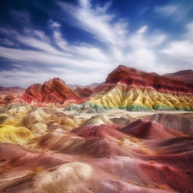 Montagnes colorées du désert Magie surréaliste