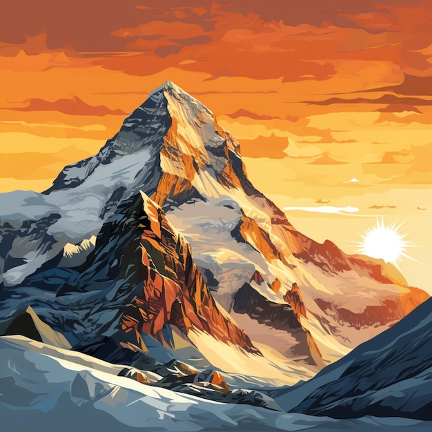 montagnes avec un coucher de soleil en arrière-plan