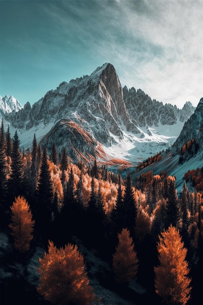 Montagnes couvertes de glace à côté de la forêt