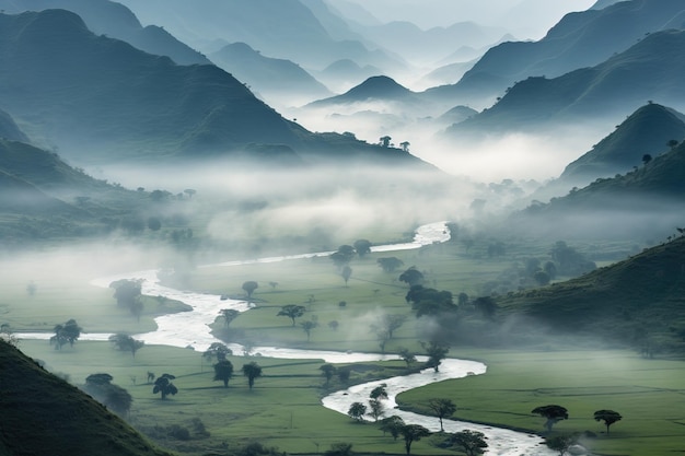 des montagnes couvertes de nuages