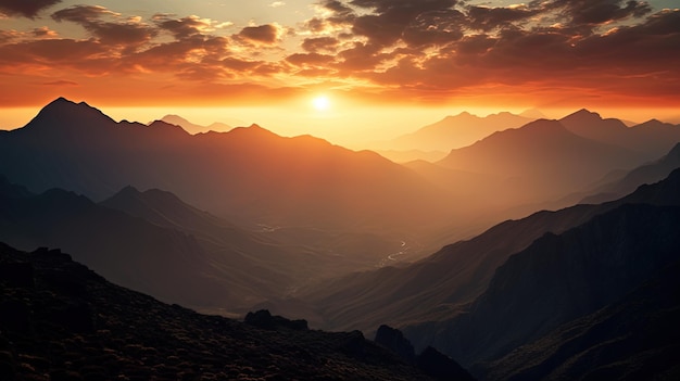 Montagnes découpées pendant le coucher du soleil des îles Canaries