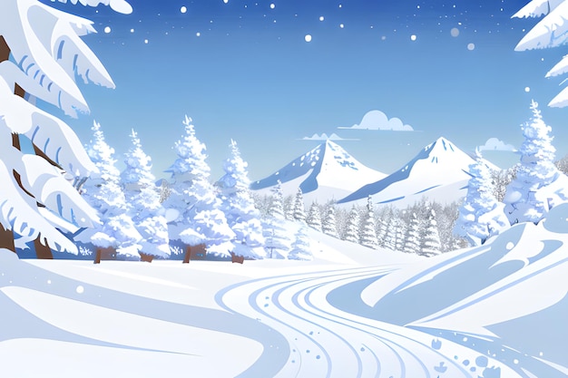 Photo des montagnes enneigées avec un paysage hivernal