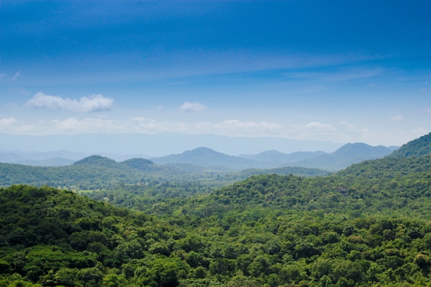 montagnes d&#39;été herbe verte et paysage de ciel bleu