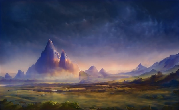 Montagnes Fantasy Land Alien Planet Scifi Paysage magique différents effets