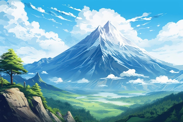 Montagnes jeu de roman visuel d'anime Peak tourisme Générer Ai