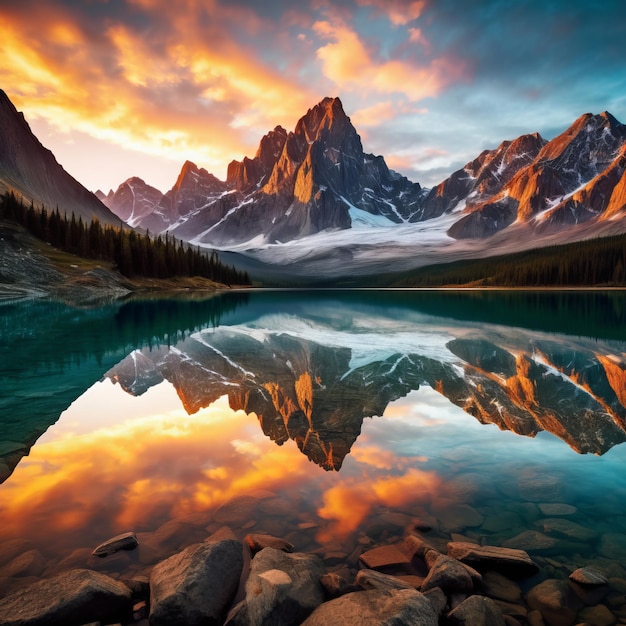 Montagnes majestueuses au coucher du soleil