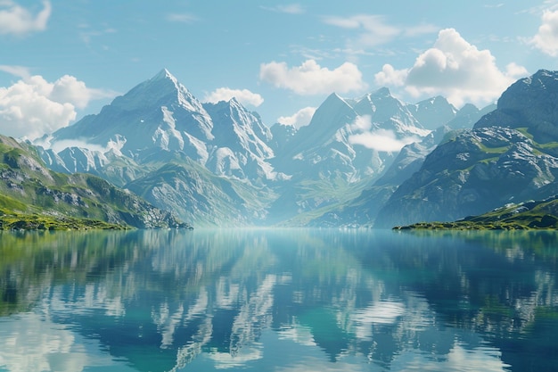 Des montagnes majestueuses reflétées dans un lac cristallin